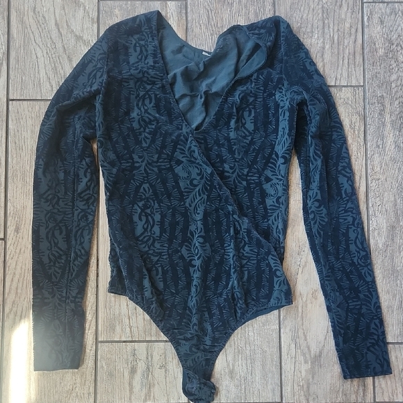 Free People Turquoise Velvety Lace Bodysuit Sz Small - Picture 4 of 4